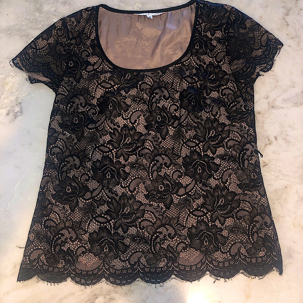 Trina Turk black lace shirt with lining underneath.